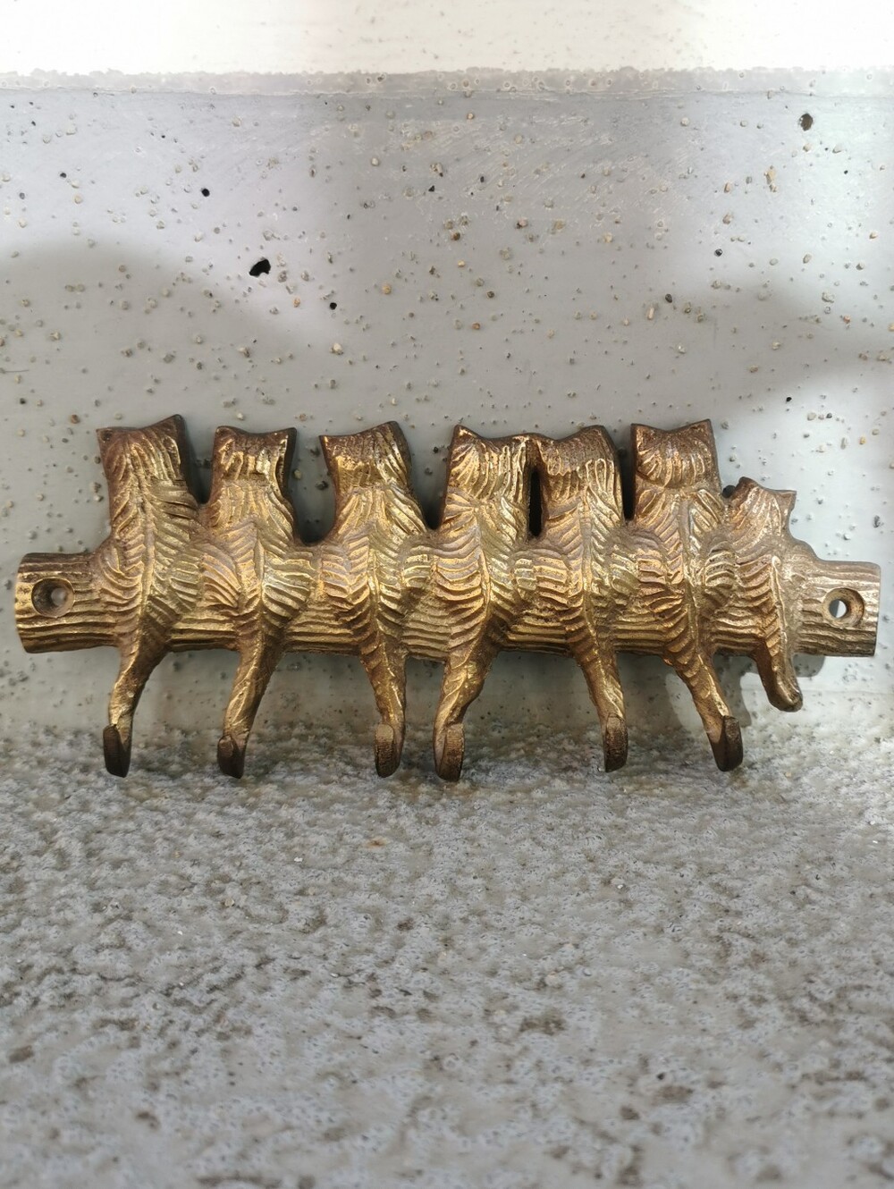 Vintage Brass Cat Family Key Holder Wall Mount Hook Rack